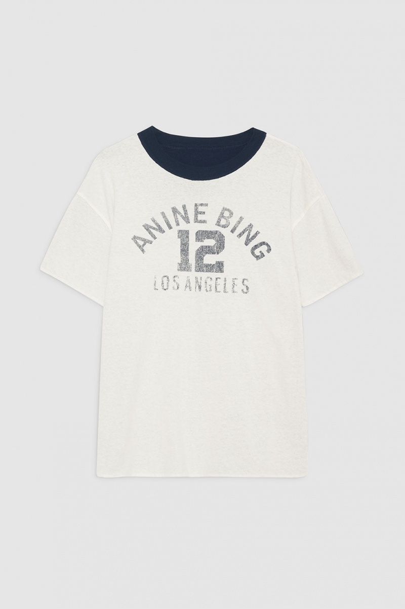 T Shirts Anine Bing Toni Reversible Bleu Marine Blanche Femme | TCS-7729811